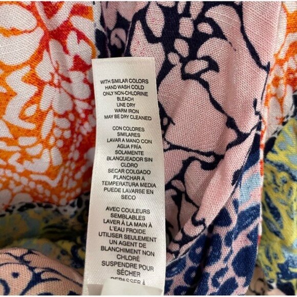 Chico’s Colorful Patchwork Blouse Boho Casual Coastal Button Up Short Sleeve - Picture 4 of 6